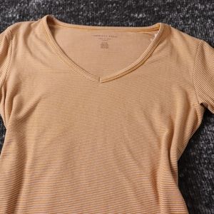 American Eagle Plush Orange and White V Neck Top